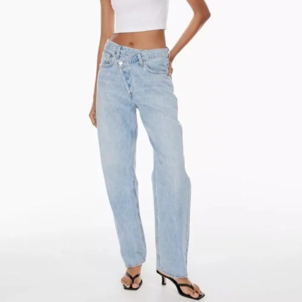 AGOLDE Criss Cross Upsized Jean in Suburbia Light Wash Blue Denim Size 22